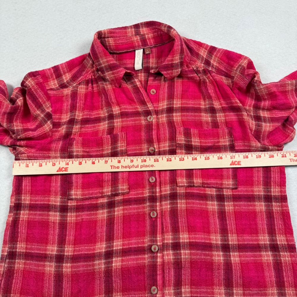 Pilcro Button Down Shirt Womens Small Pink Plaid Dual Pocket Anthropologie - Picture 5 of 10